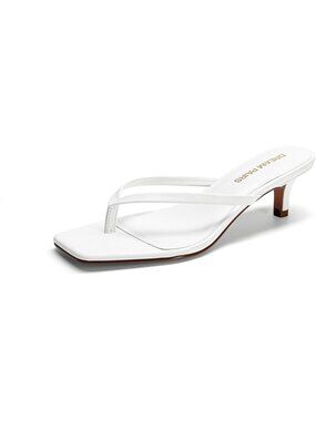 Women's Flip Flop Low Heels Square Open Toe White Sandals Thong 1.96 Inch Heels